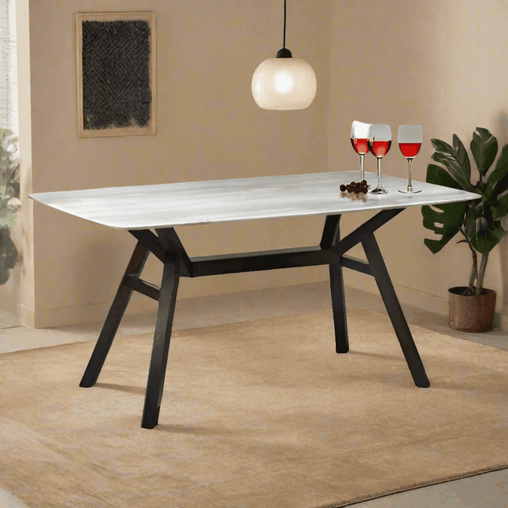 Megafurniture | Rauha Wooden Dining Table with Crystalised Stone Top (160cm) | Dining Table