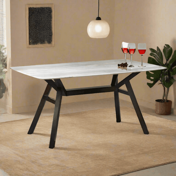 Megafurniture | Rauha Wooden Dining Table with Crystalised Stone Top (160cm) | Dining Table