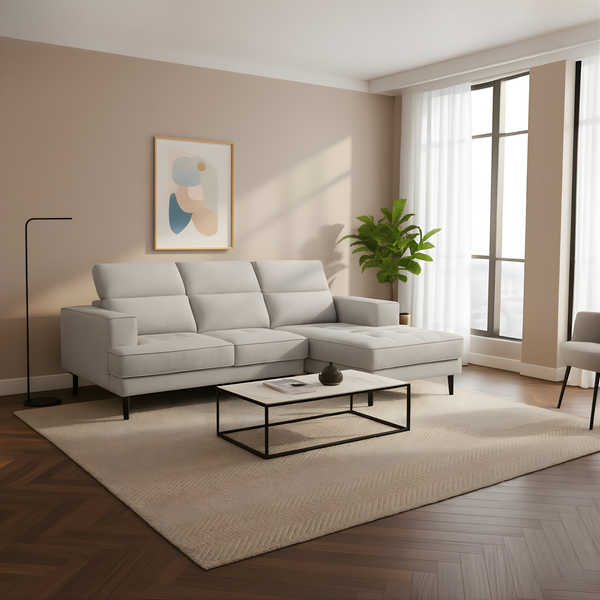 Moryn Fabric L-Shaped Adjustable Headrest Sofa by Esteller (Pet Friendly & Easy Clean)