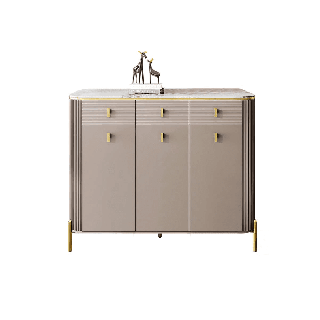 Megafurniture | Sabine 3 Door Shoe Cabinet with Glossy Sintered Stone Top | Shoe Cabinet