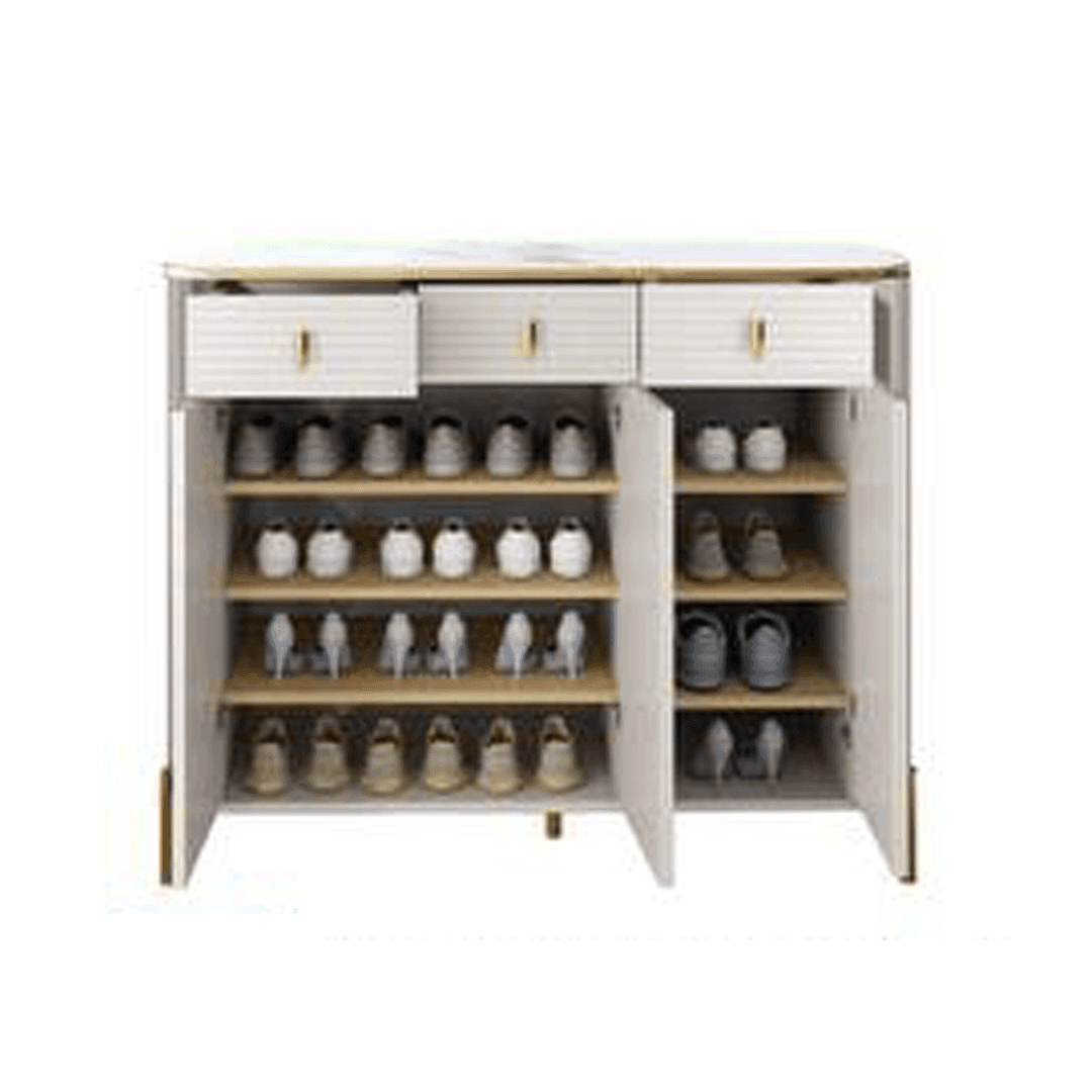 Megafurniture | Sabine 3 Door Shoe Cabinet with Glossy Sintered Stone Top | Shoe Cabinet