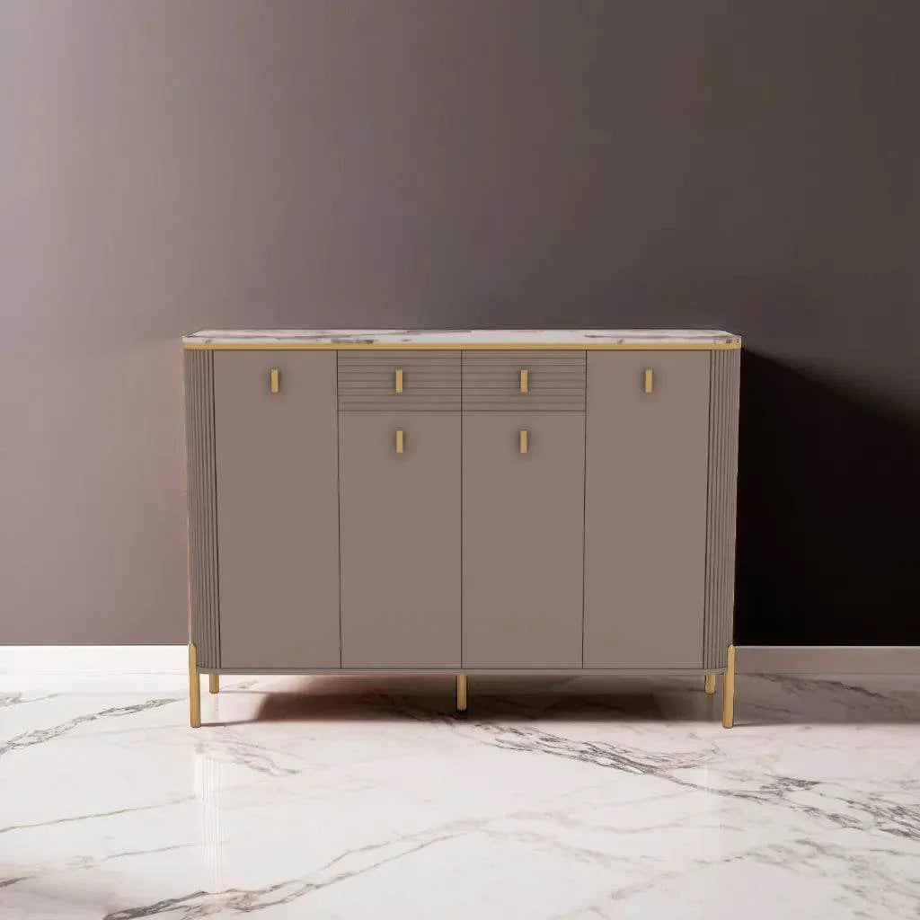 Megafurniture | Sabine 4 Door Shoe Cabinet with Glossy Sintered Stone Top | Shoe Cabinet