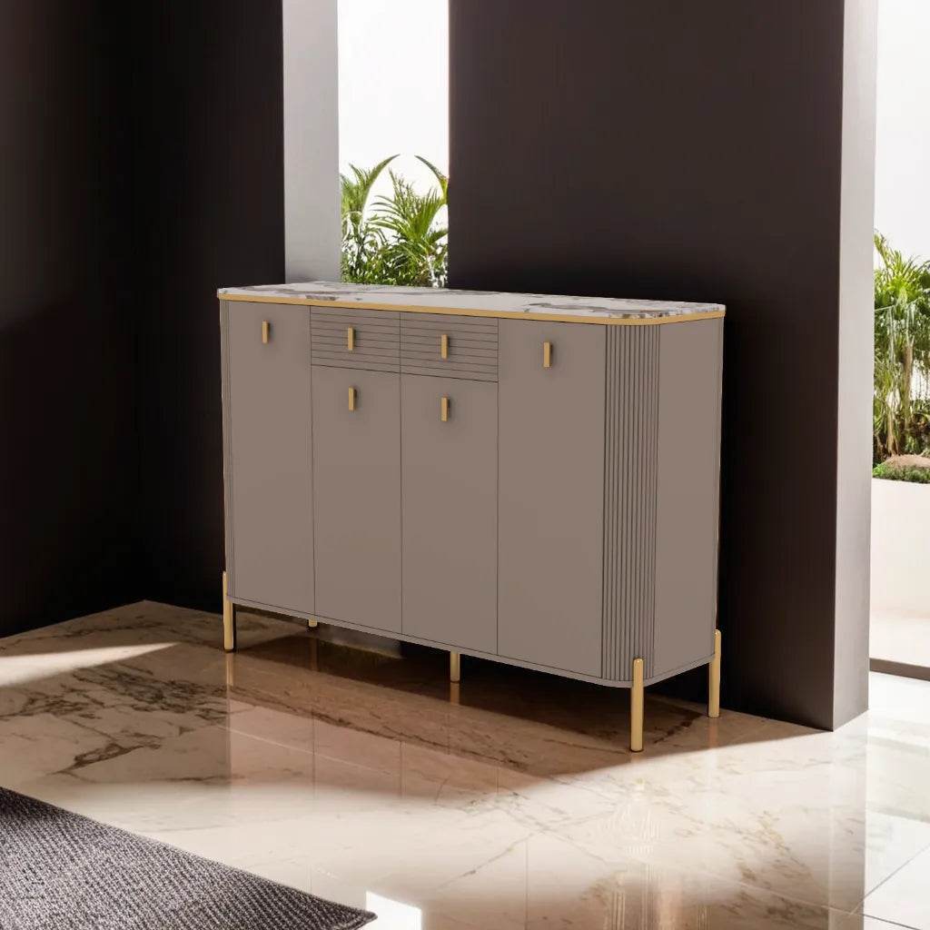 Megafurniture | Sabine 4 Door Shoe Cabinet with Glossy Sintered Stone Top | Shoe Cabinet