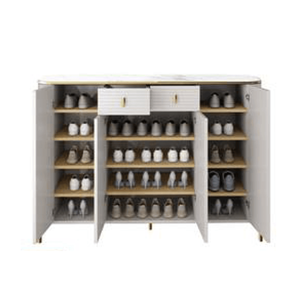 Megafurniture | Sabine 4 Door Shoe Cabinet with Glossy Sintered Stone Top | Shoe Cabinet