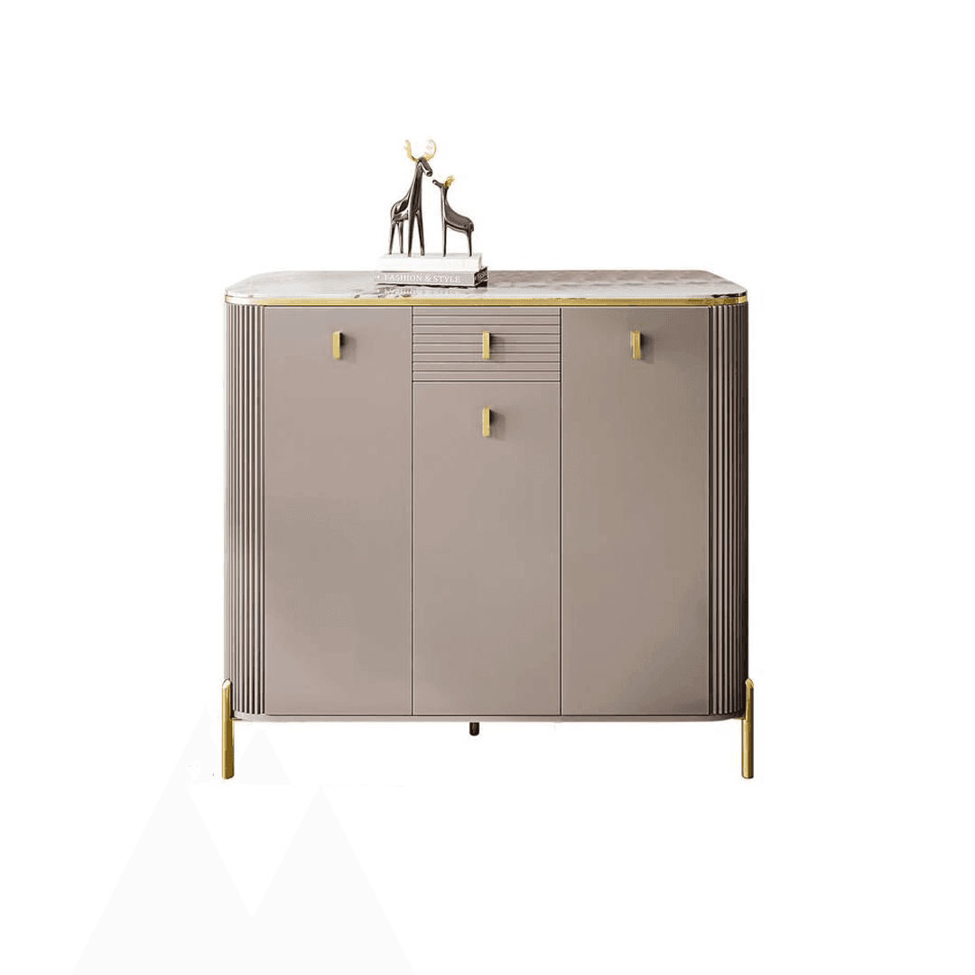 Megafurniture | Sabine Junior 3 Door Shoe Cabinet with Glossy Sintered Stone Top | Shoe Cabinet