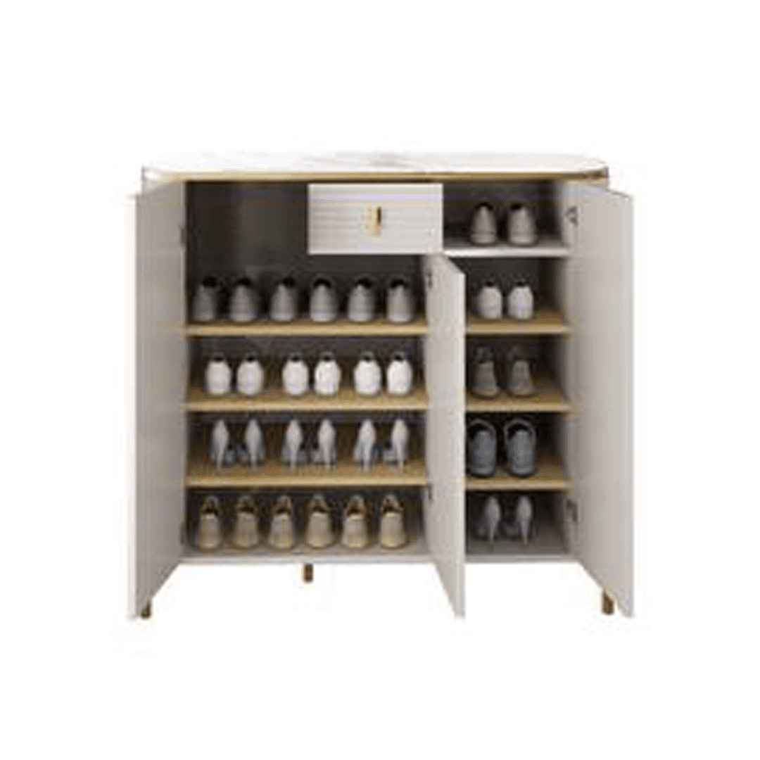 Megafurniture | Sabine Junior 3 Door Shoe Cabinet with Glossy Sintered Stone Top | Shoe Cabinet