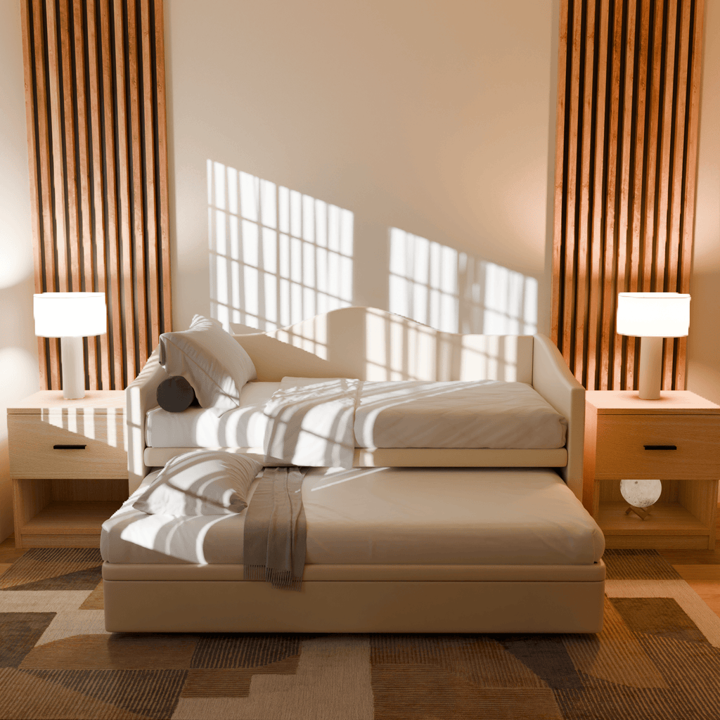 Zaxe Faux Leather Pull Out Bed with Storage