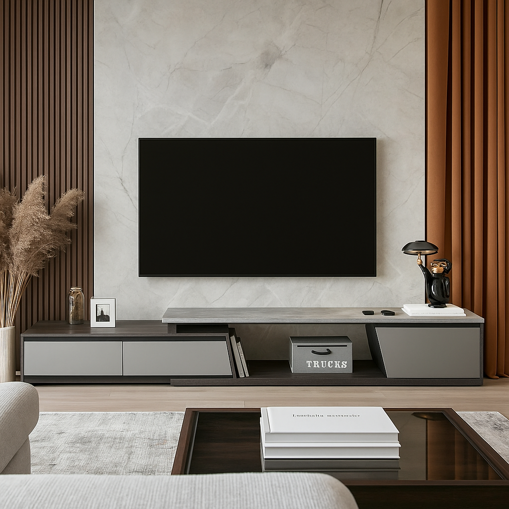 Megafurniture | Zion Glossy Sintered Stone Extendable TV Console | TV Console