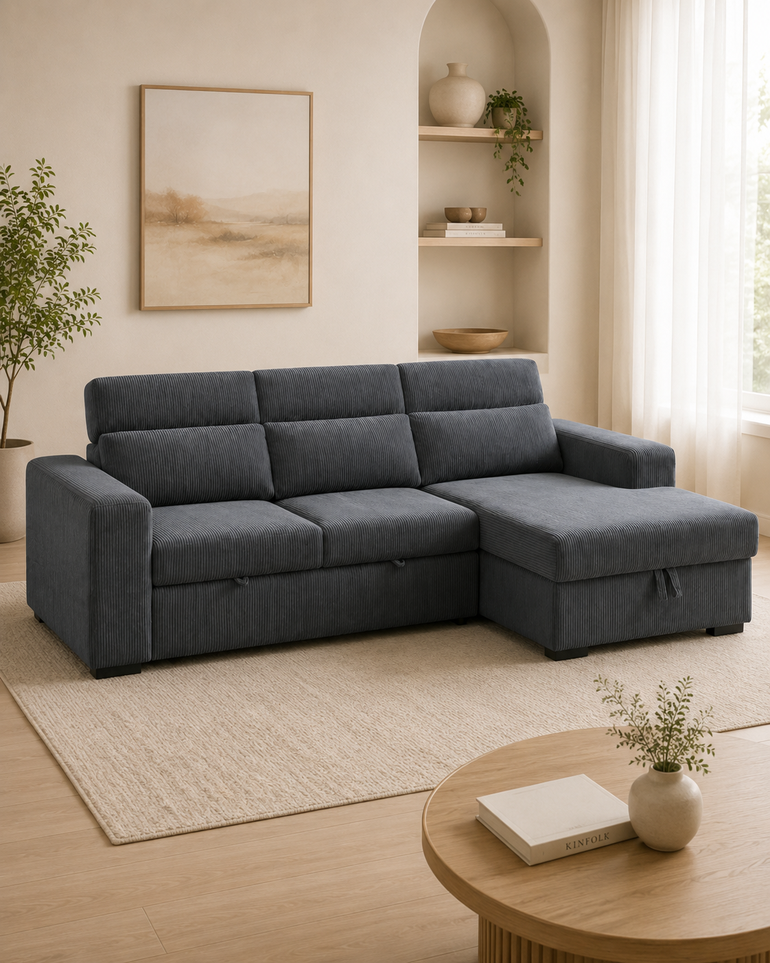 Kova Corduroy Fabric Storage Sofa Bed