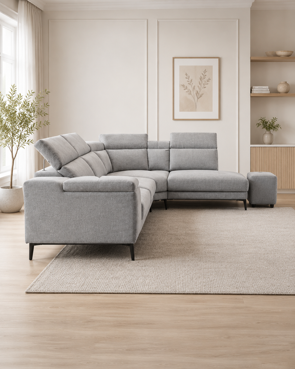 Alder Fabric Adjustable Headrest Slider Sectional Sofa