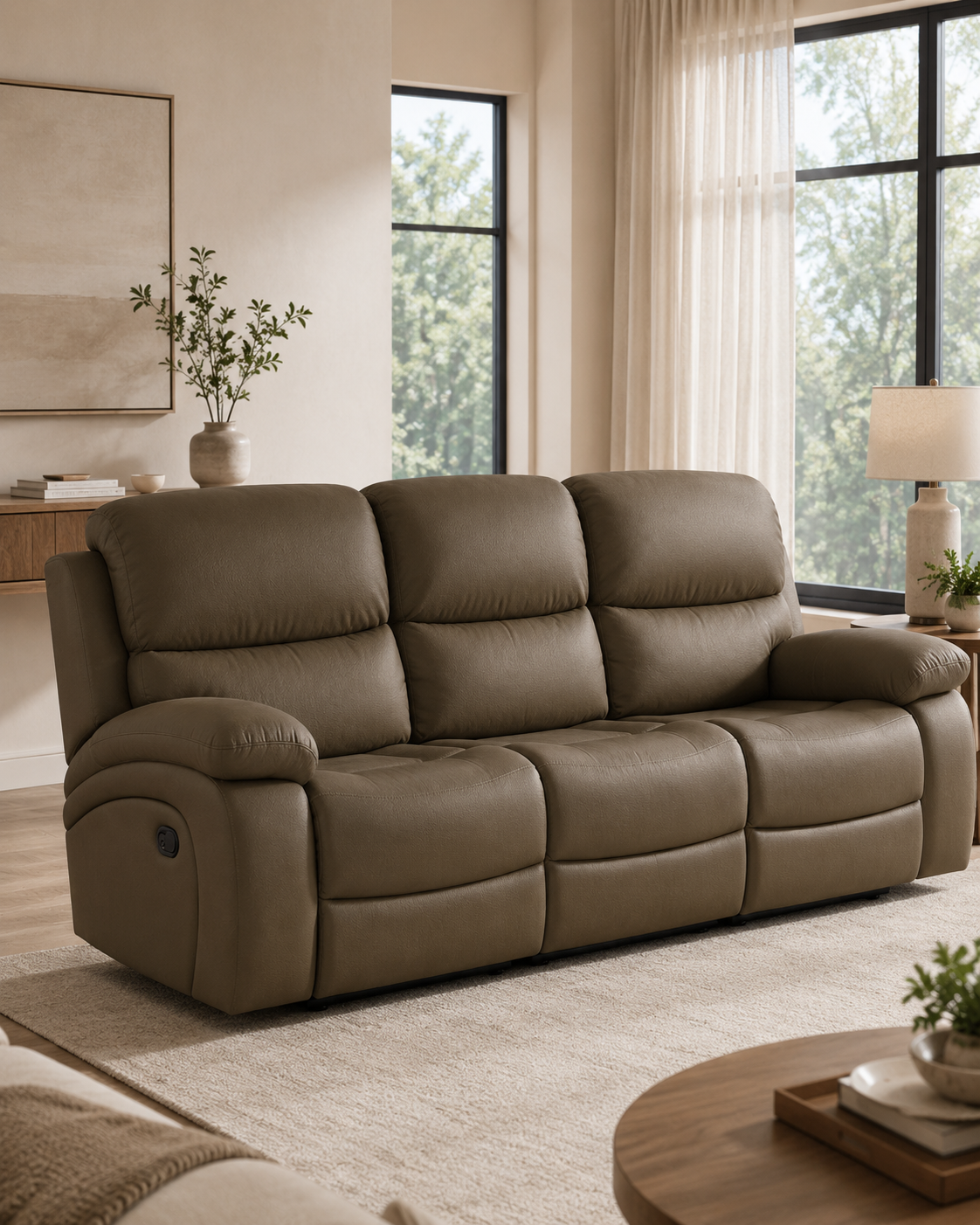 Avermont Cowhide Half-Leather Recliner Sofa