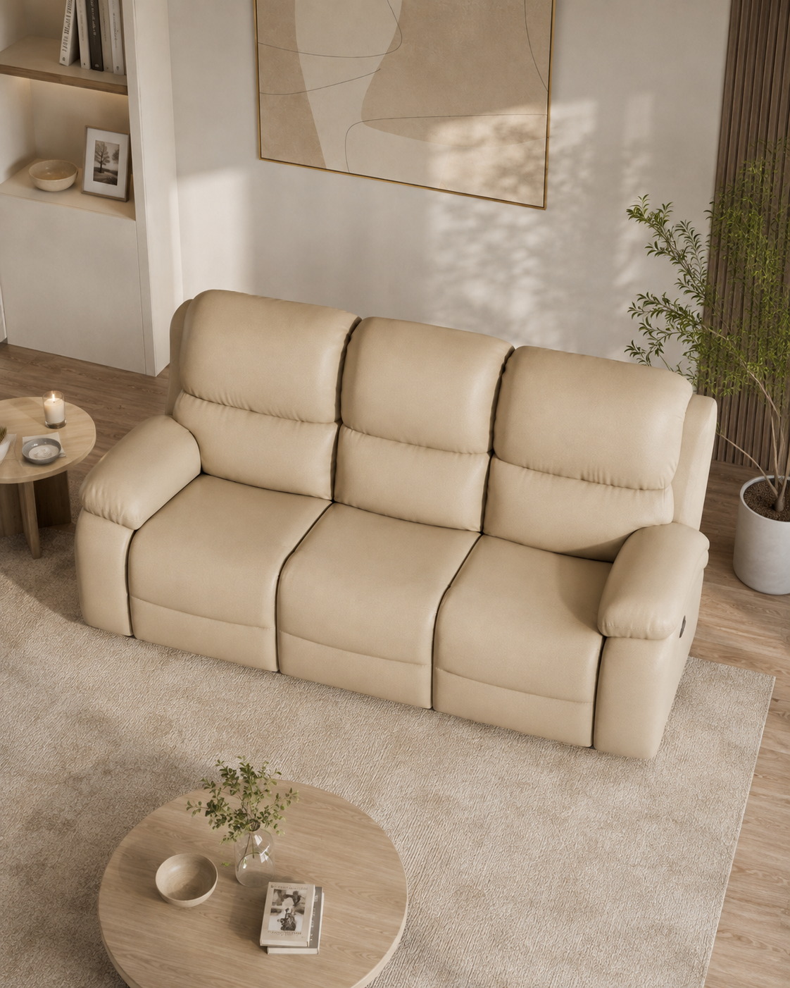 Whitmore Cowhide Half-Leather Recliner Sofa
