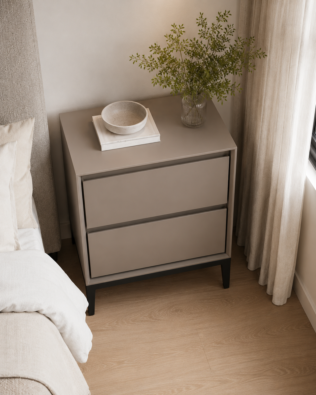 Aster Taupe Soft-Touch Bedside Table