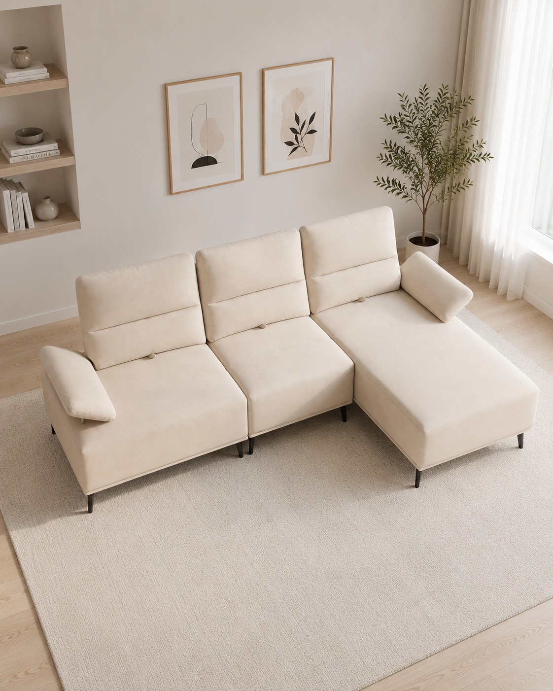 Novelle Fabric Adjustable Backrest & Armrest L-Shaped Sofa