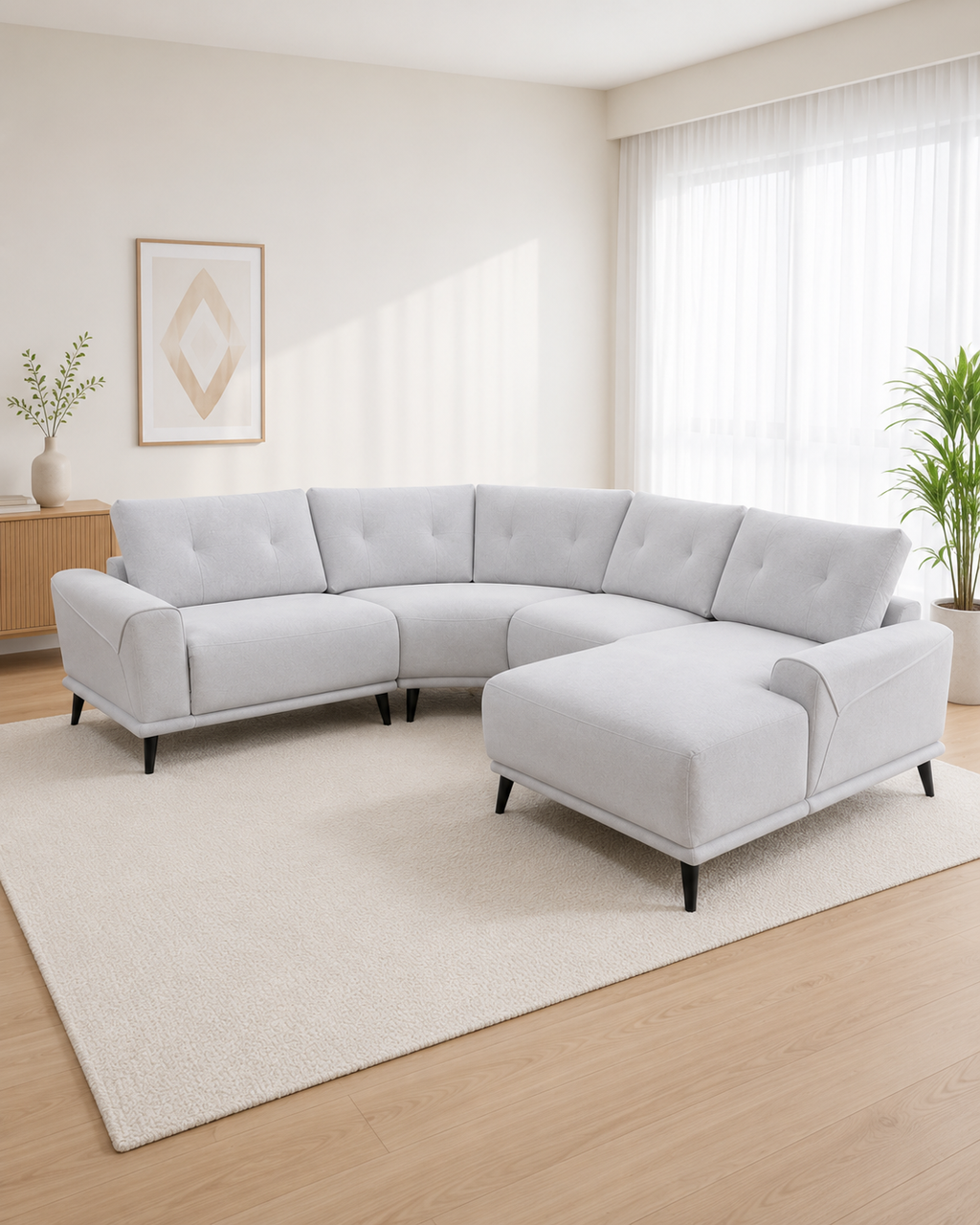 Cressa Fabric Adjustable Backrest & Headrest Recliner L-Shaped Sofa