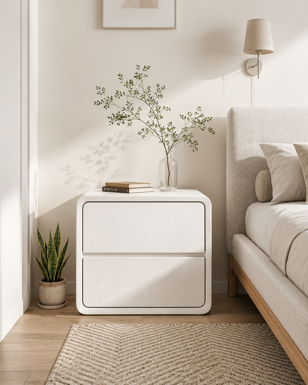 Solvi Cream Bedside Table