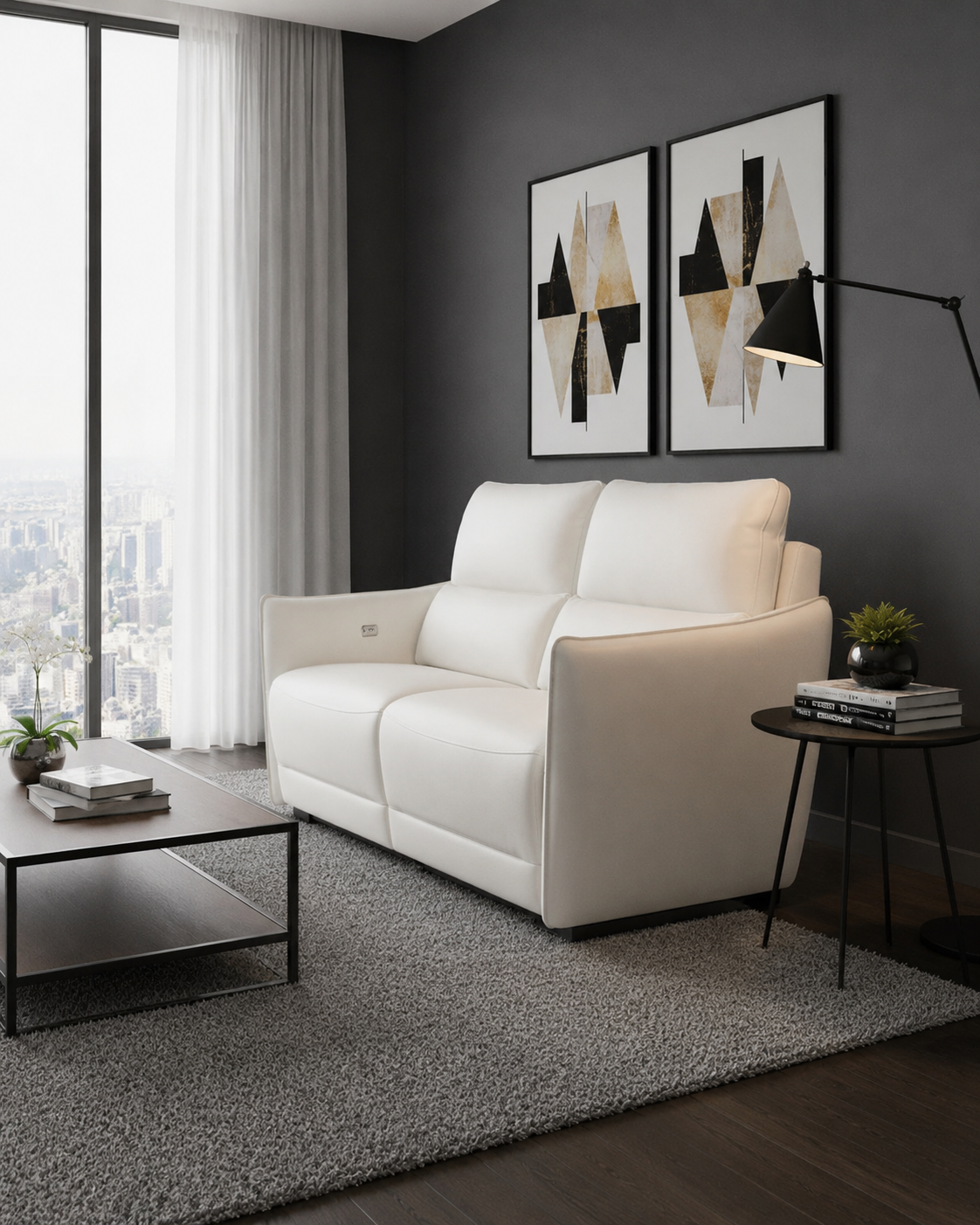 Worthington Half Leather Recliner Sofa