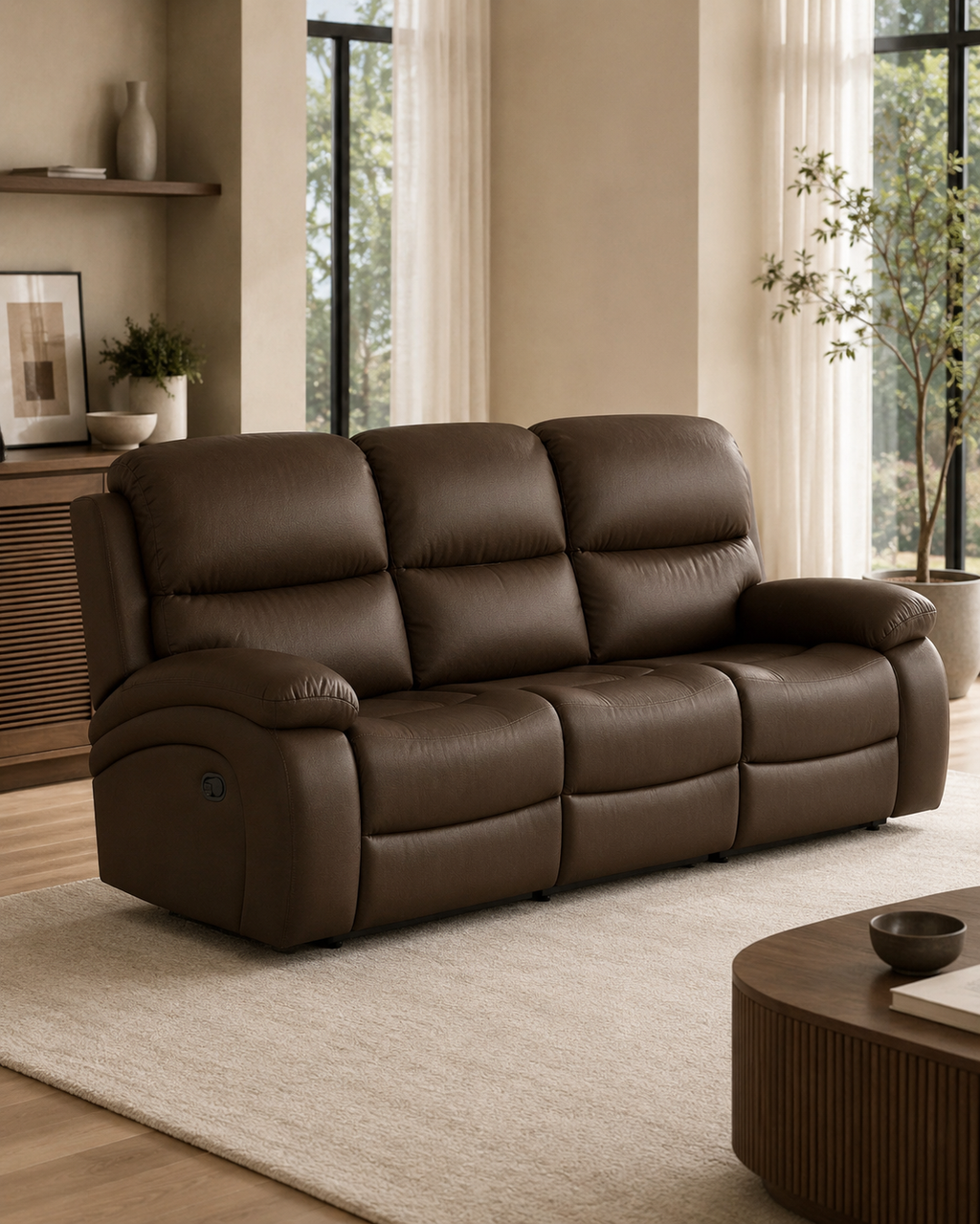 Brevon Cowhide Half-Leather Recliner Sofa