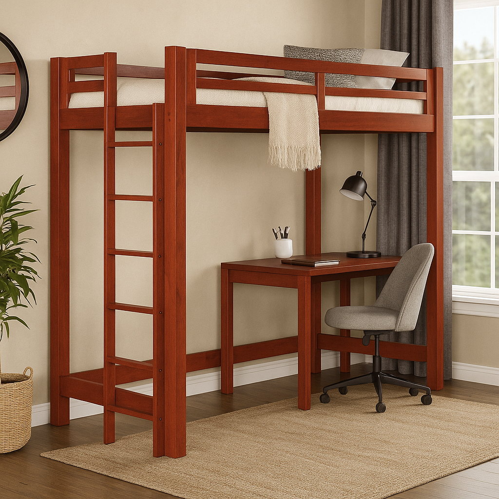 Alaire Wooden Loft Bed Frame (Cherry)