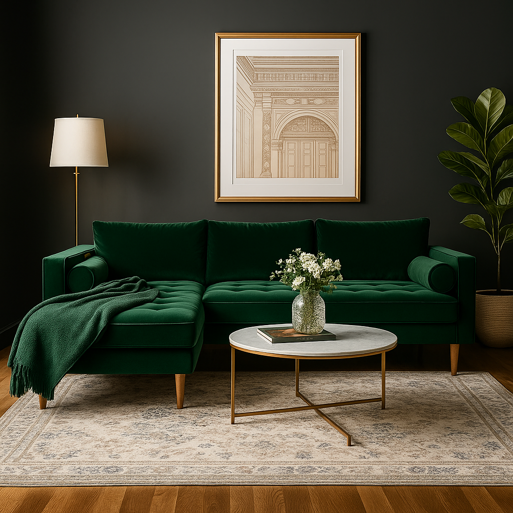 Ashla L-Shape Velvet Fabric Sofa