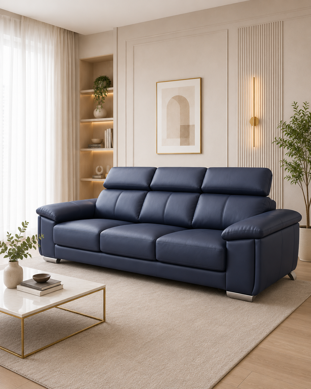 Rowan Genuine Leather Adjustable Headrest Sofa