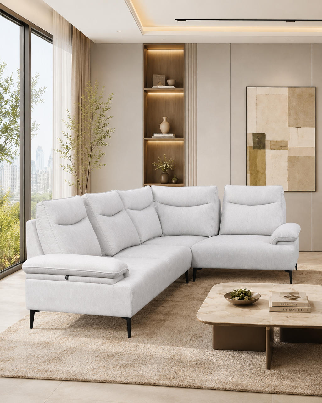 Aveline Fabric Adjustable Backrest Corner Sofa