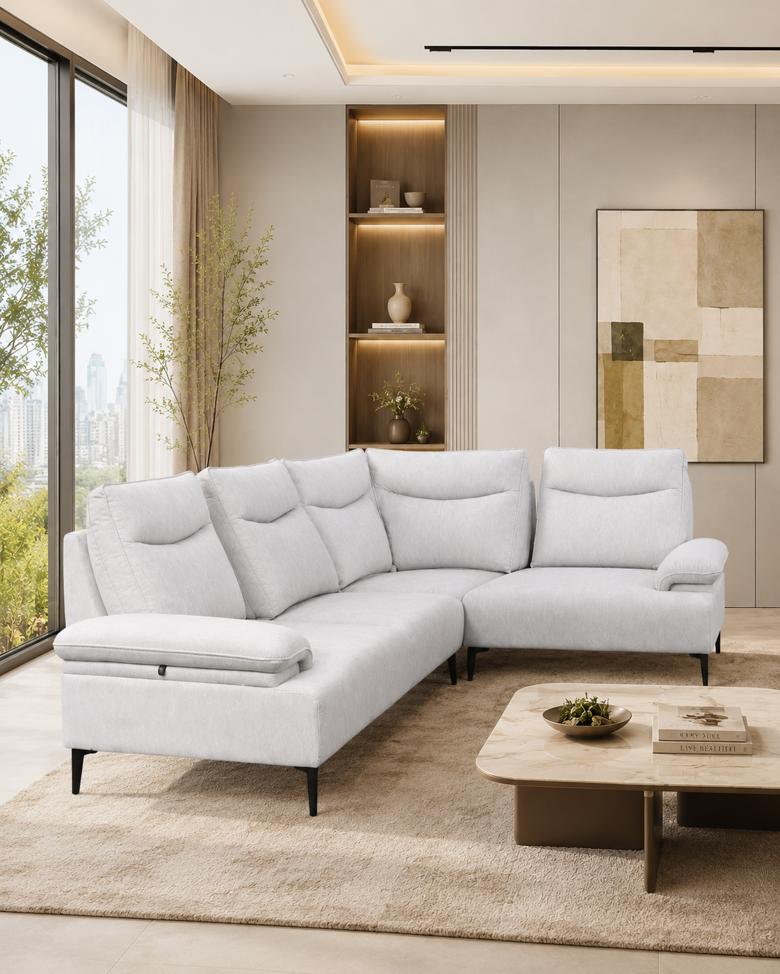 Aveline Fabric Adjustable Backrest Corner Sofa
