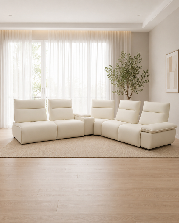 Helia Fabric Adjustable Backrest & Armrest Recliner Corner Sofa