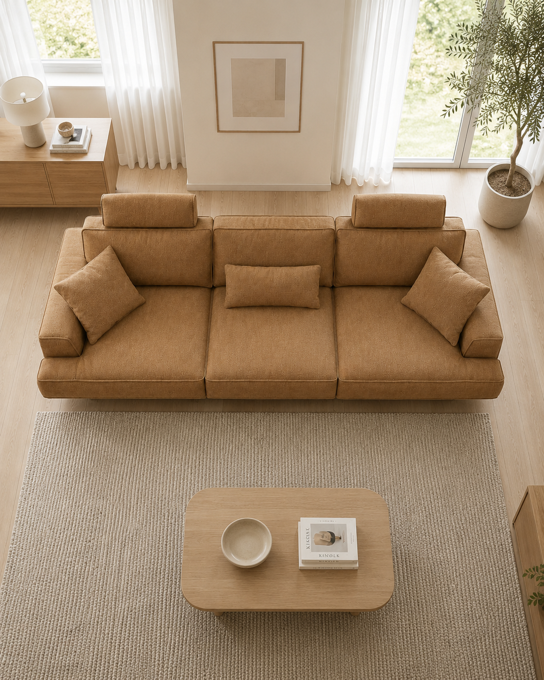 Renwick Fabric Adjustable Headrest Sofa