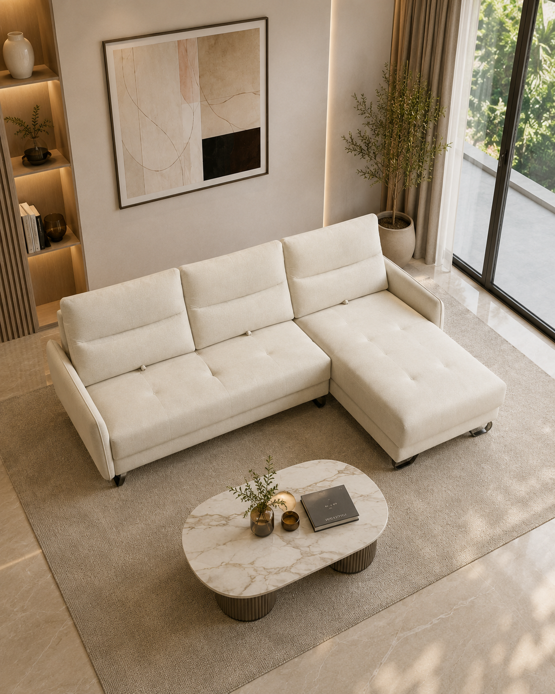 Selene Fabric Adjustable Backrest L-Shaped Sofa