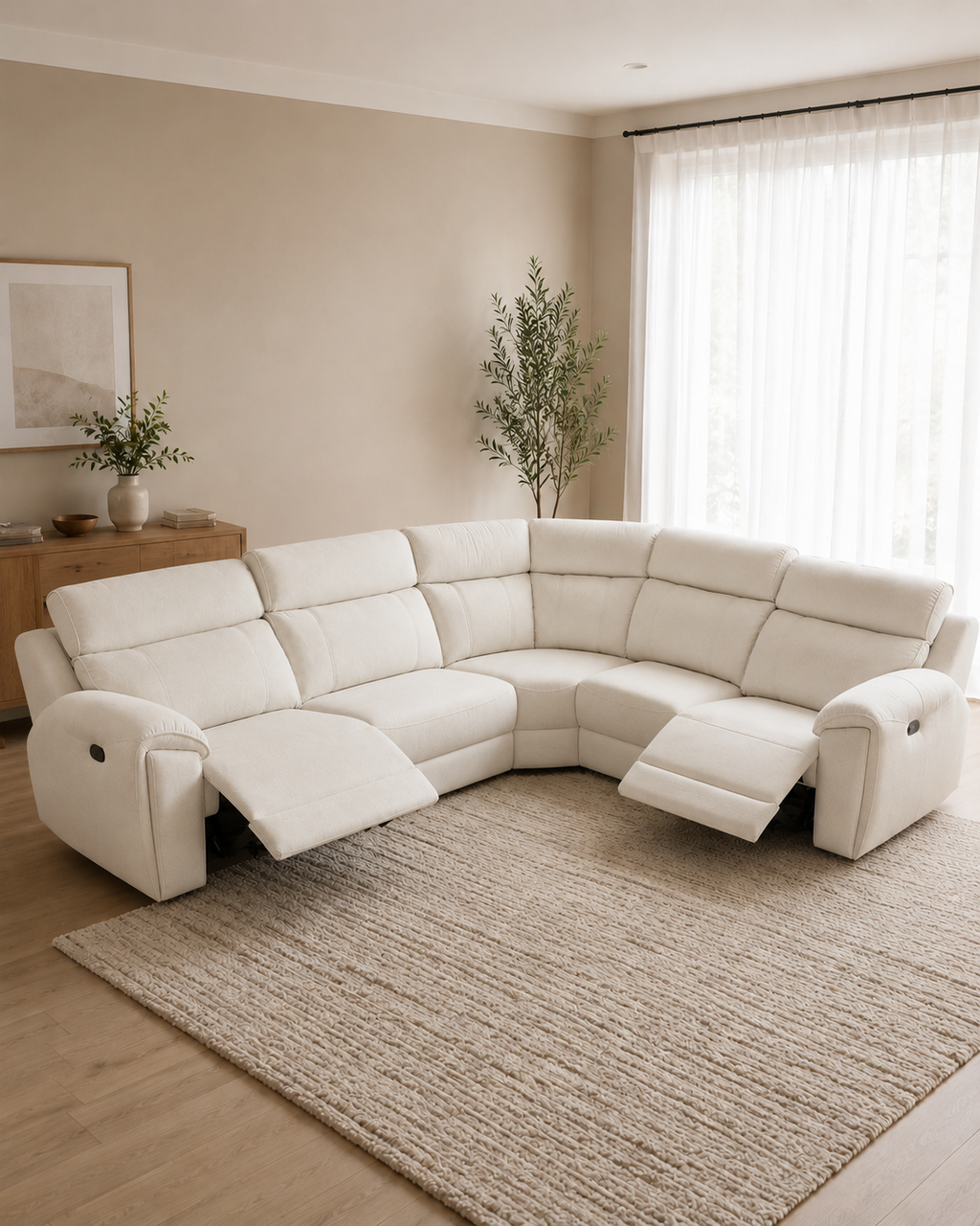 Haven Fabric Adjustable Headrest Recliner Corner Sofa