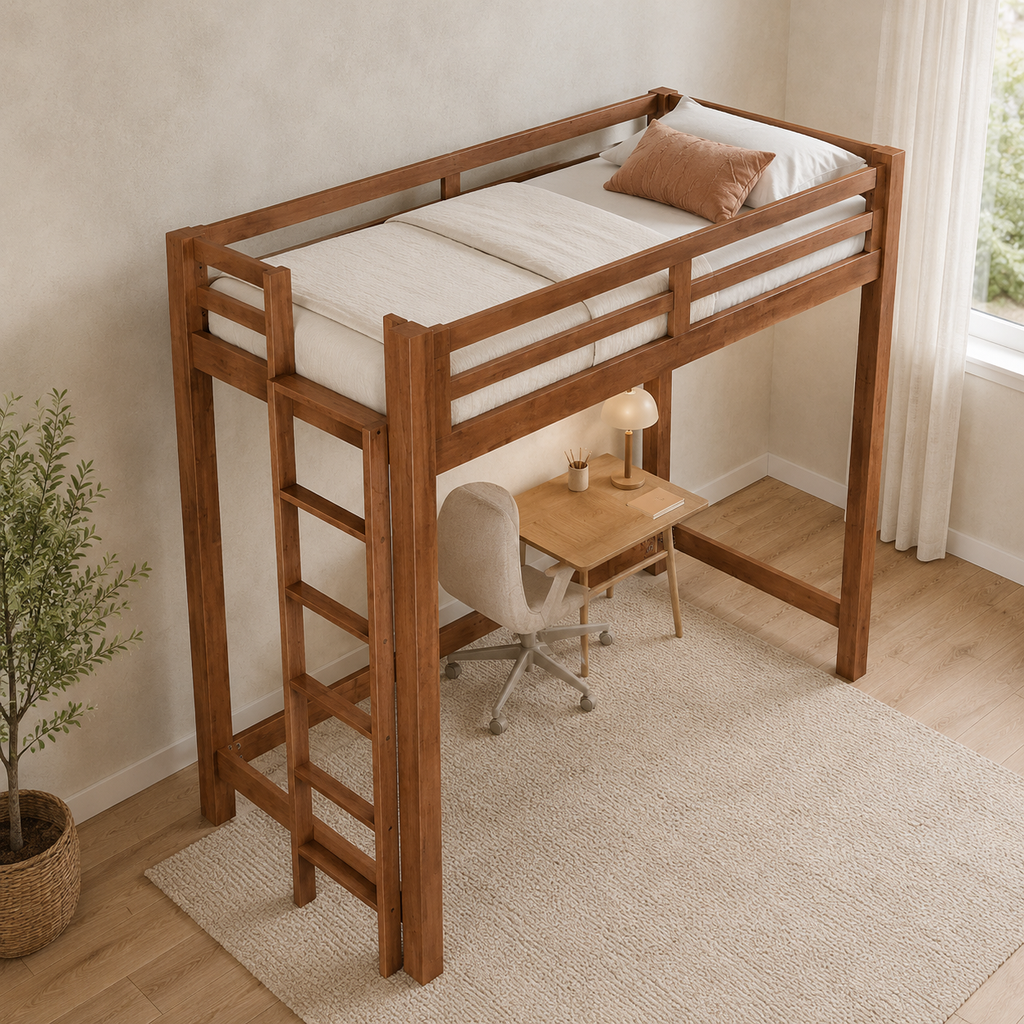 Alaire Wooden Loft Bed Frame (Cherry)