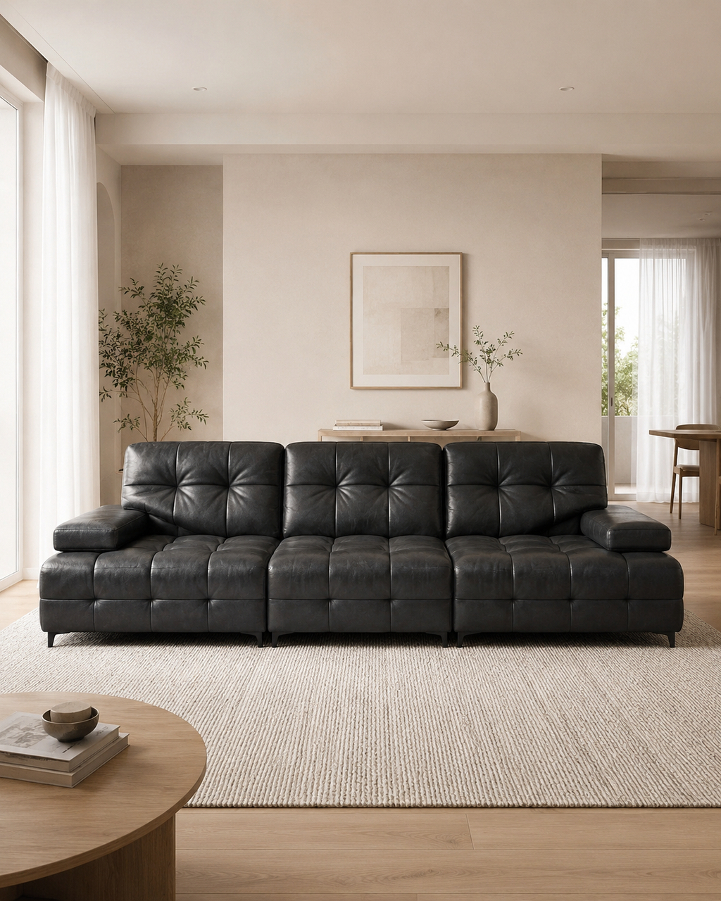Caspian Leather Adjustable Backrest Sofa