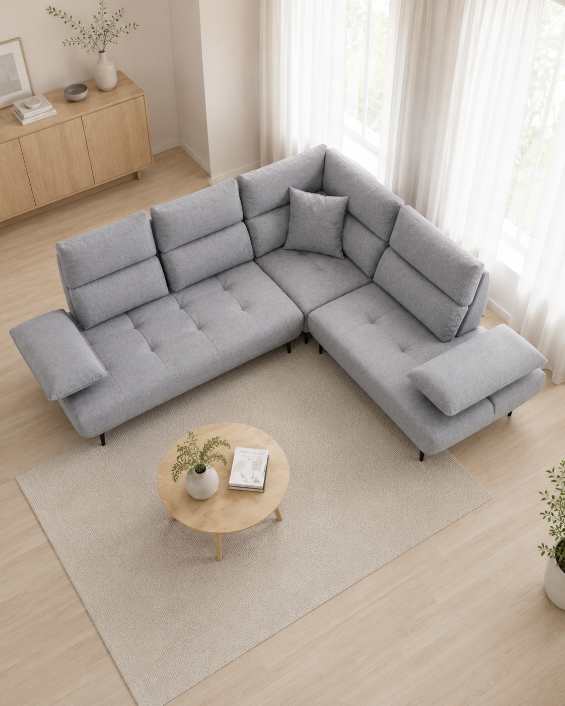 Lucen Fabric Adjustable Backrest & Armrest Corner Sofa
