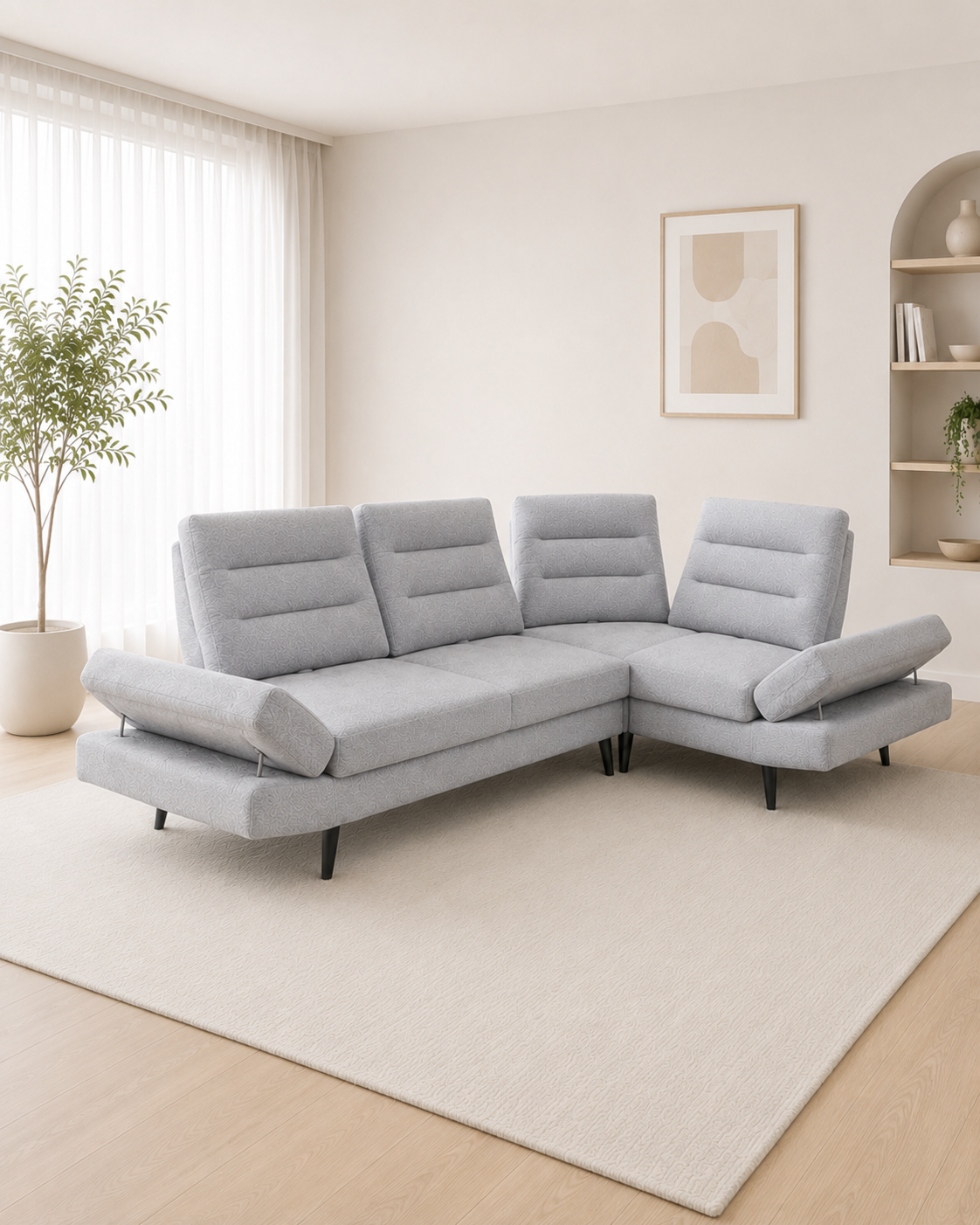 Oriel Fabric Adjustable Backrest & Armrest Corner Sofa
