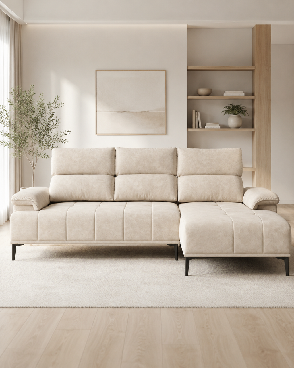 Liora Fabric Adjustable Backrest L-Shaped Sofa