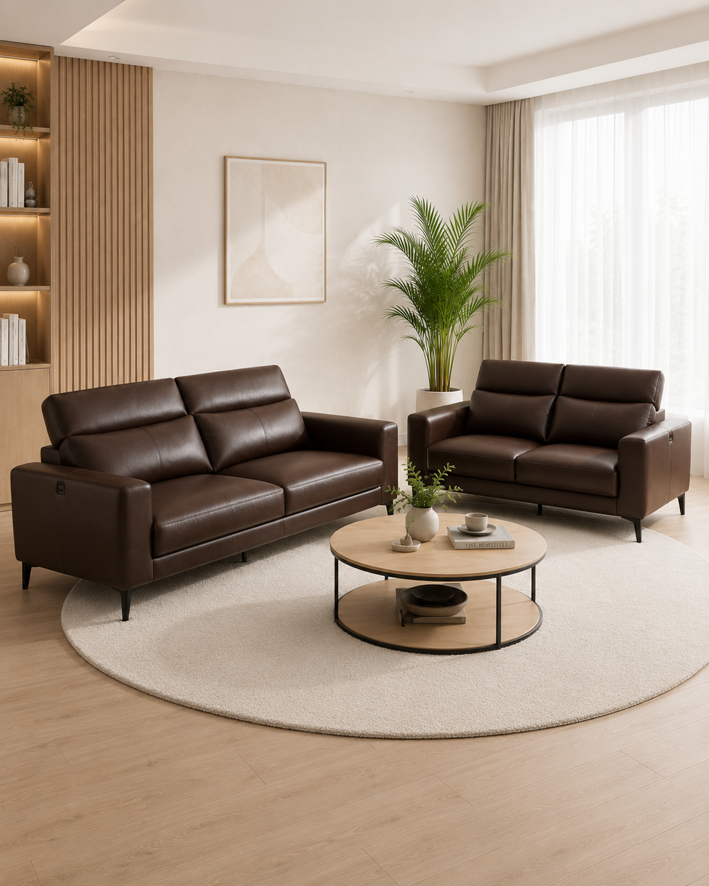 Veyra Genuine Leather Adjustable Headrest Sofa