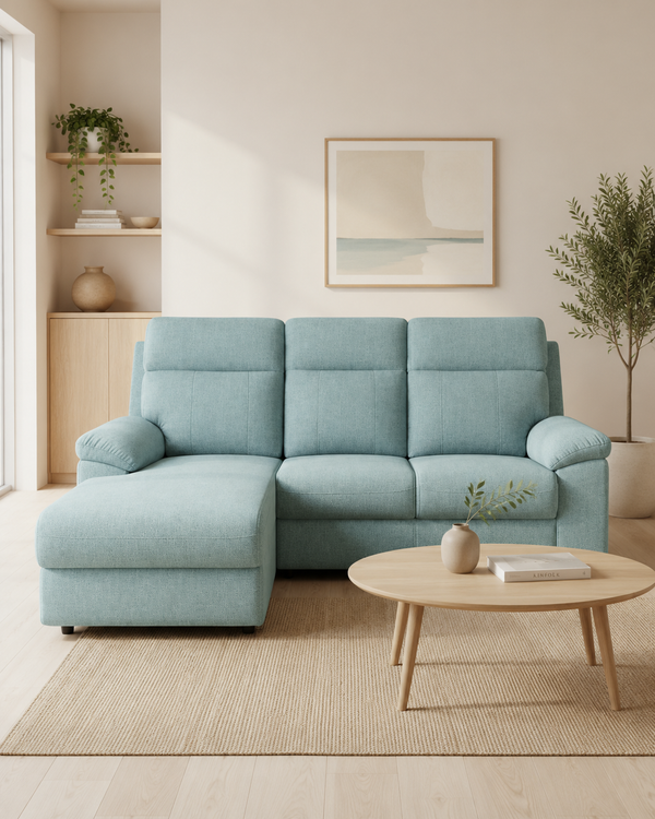 Celadon Fabric L-Shaped Sofa