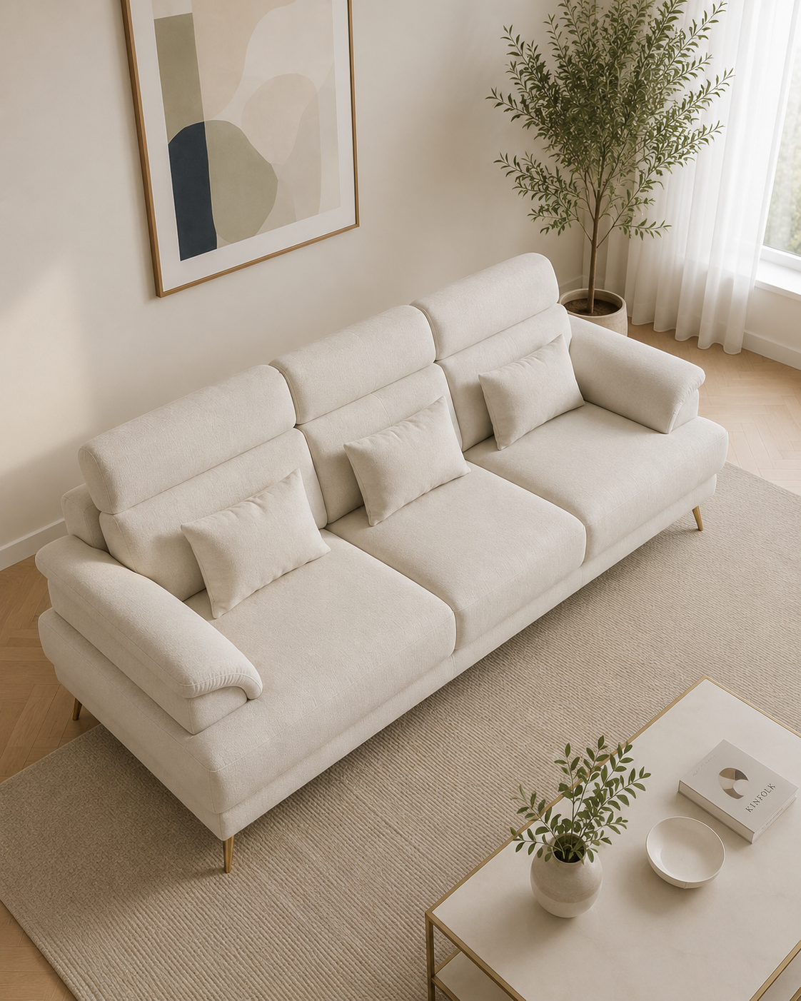Lindenia Fabric Adjustable Backrest & Headrest Sofa