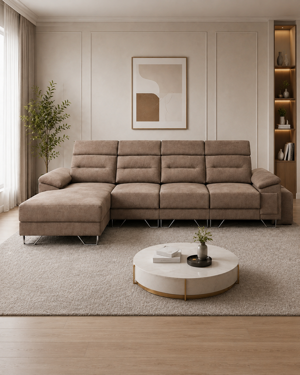 Halden Fabric Adjustable Headrest L-Shaped Sofa