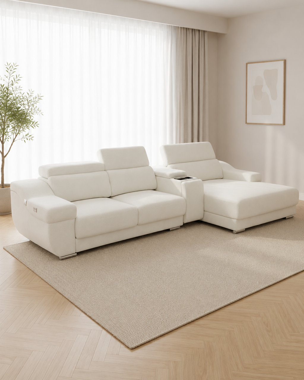Solenne Fabric Adjustable Headrest Slider Sofa