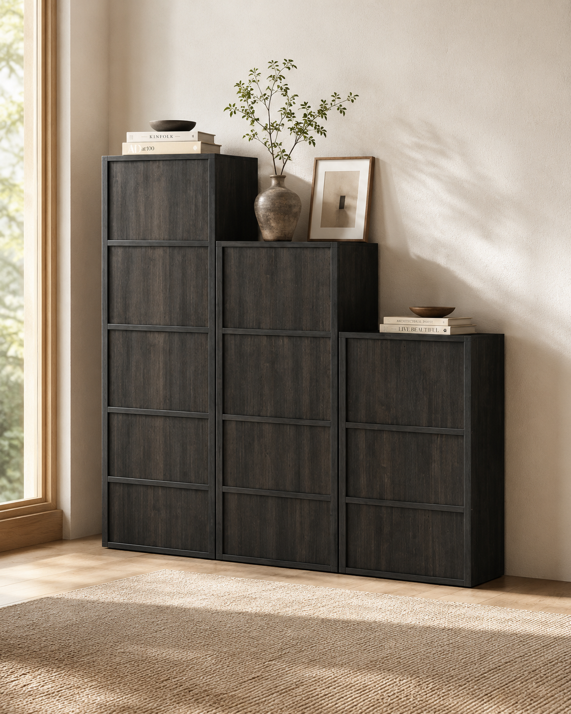 Noir Dark Oak Storage Cabinet Set