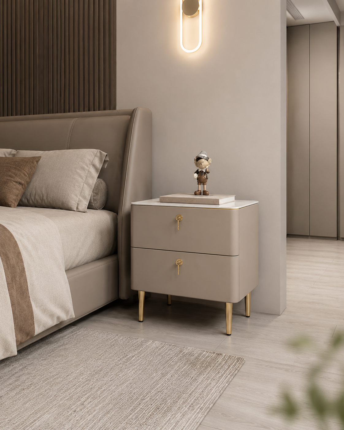 Aurelle Taupe Bedside Table