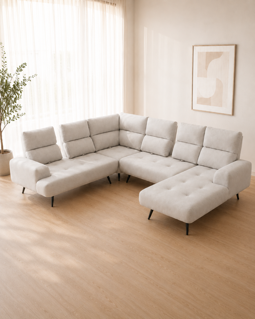 Evren Fabric Adjustable Backrest L-Shaped Corner Sofa