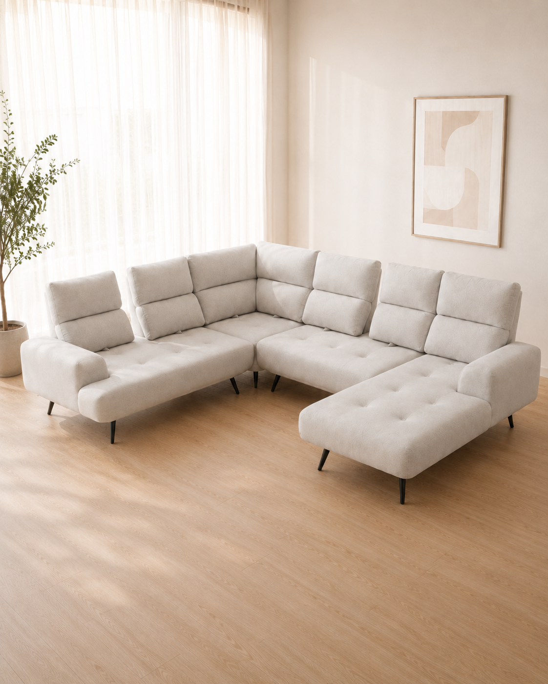 Evren Fabric Adjustable Backrest L-Shaped Corner Sofa