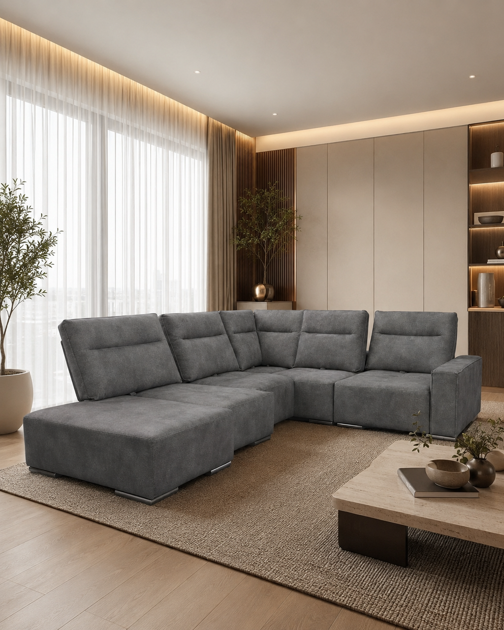 Renley Fabric Adjustable Backrest Corner Sofa