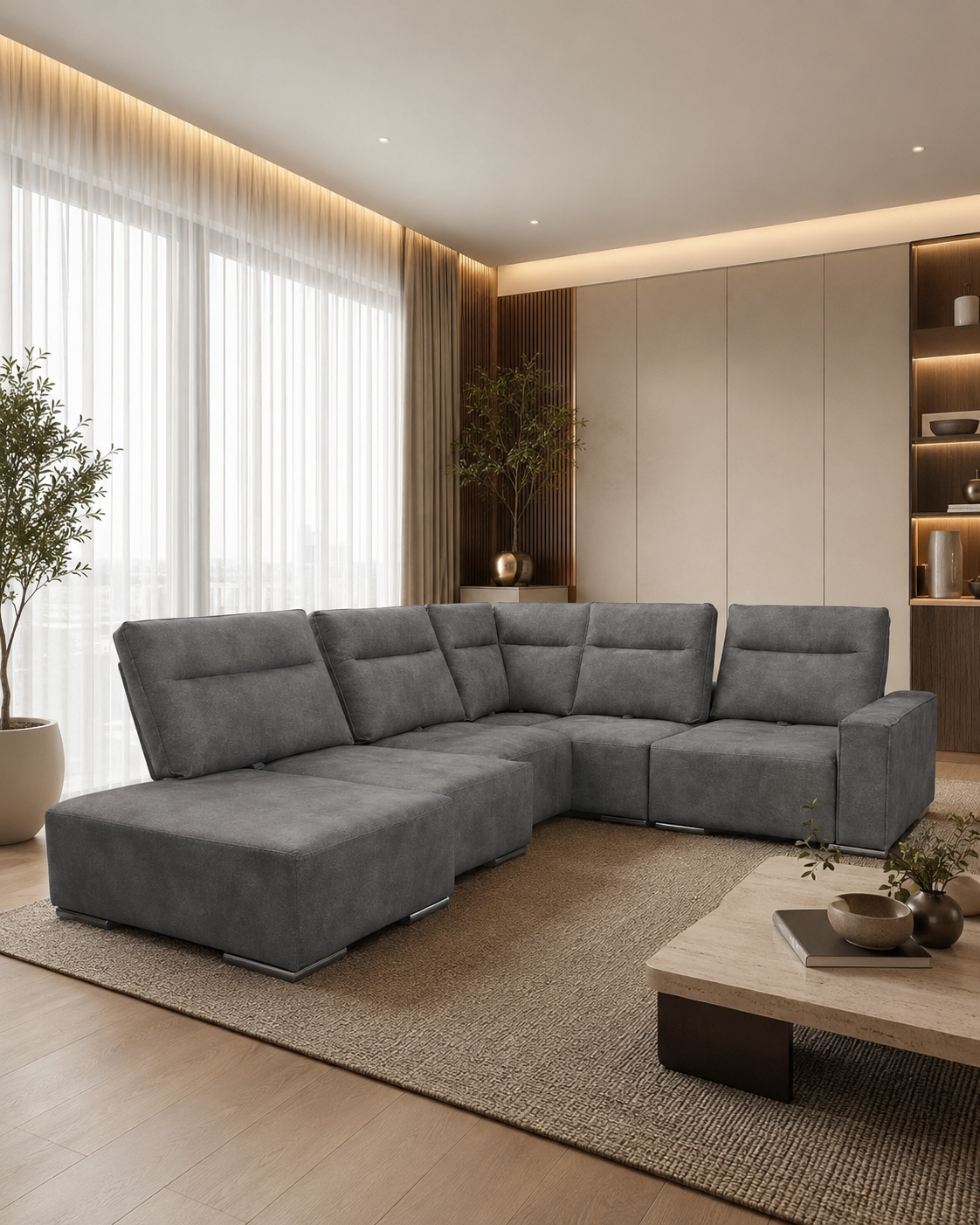 Renley Fabric Adjustable Backrest Corner Sofa