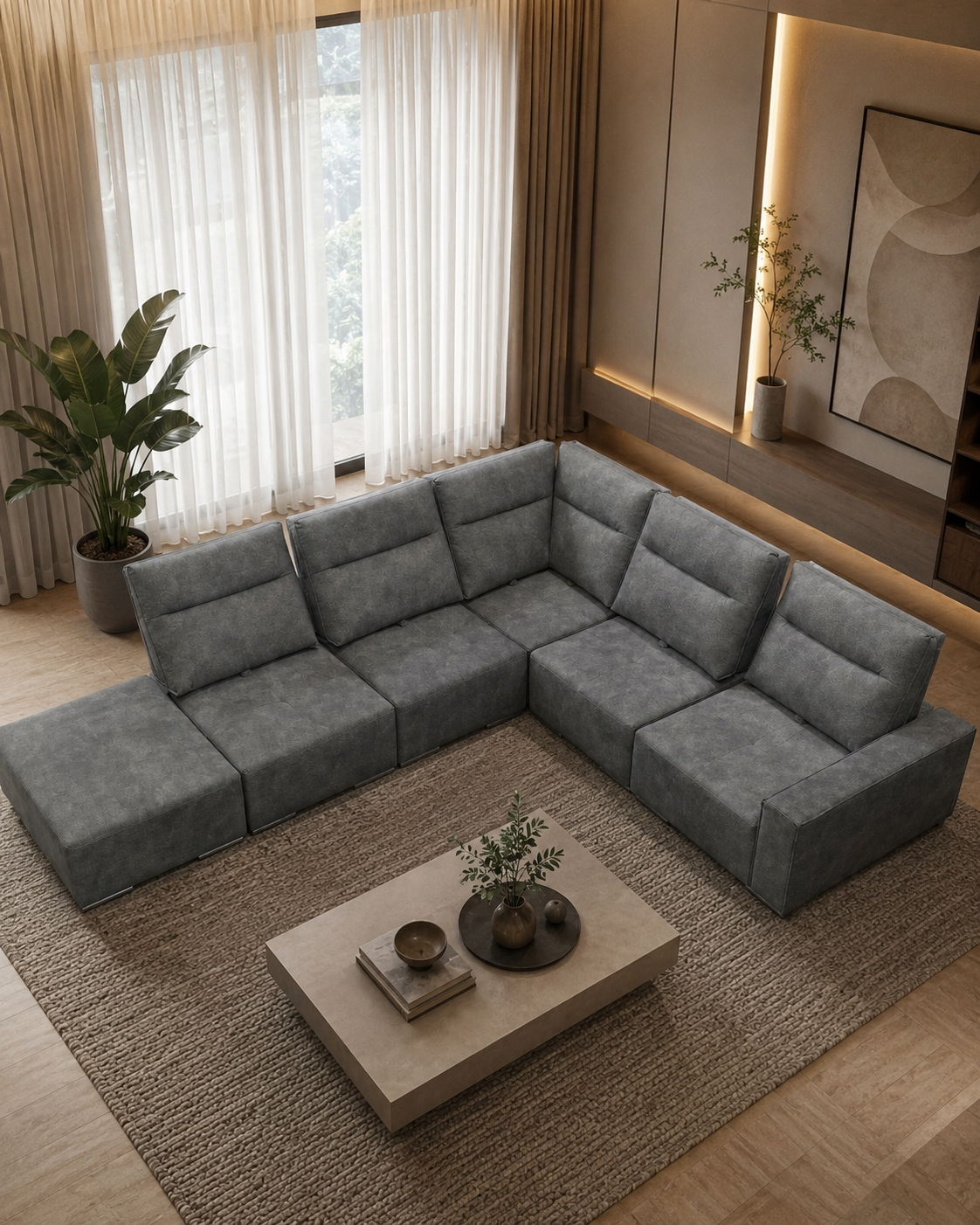 Renley Fabric Adjustable Backrest Corner Sofa