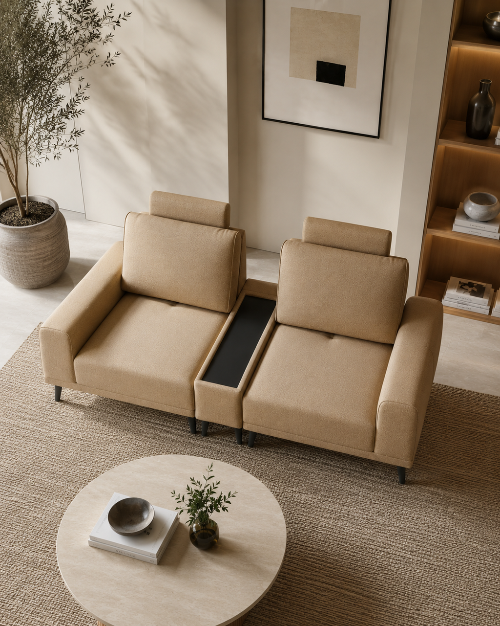 Fiora Fabric Adjustable Backrest Console Sofa