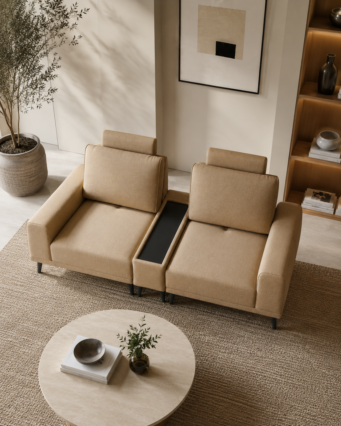 Fiora Fabric Adjustable Backrest Console Sofa
